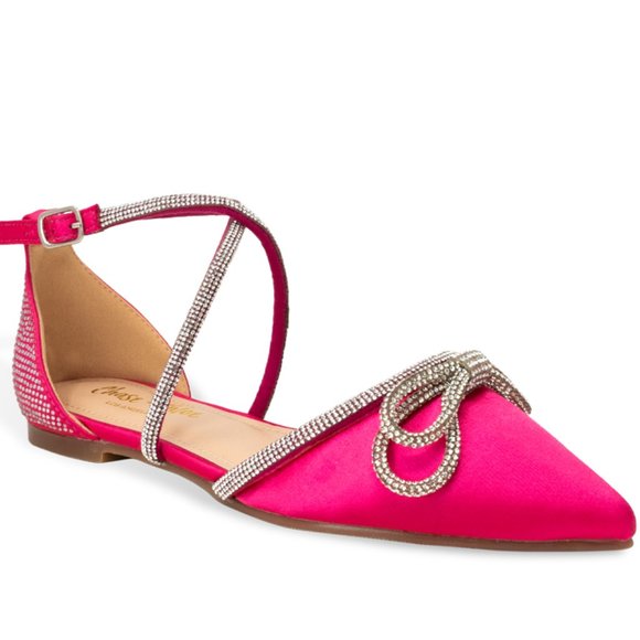 Women’s Rhinestone Embellished Pointed Toe Ballet Flats with Ankle Straps - Picture 2 of 4